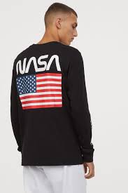 Printed Jersey Shirt Black Nasa Men H M Us Long Sleeve Tshirt Men Jersey Shirt H M Men