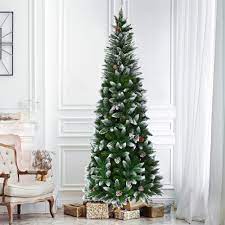 The 3374 artificial branch tips and 900 clear lights bring this tree to life. Gymax 5 6 7 5 Snow Flocked Pencil Christmas Tree W Pvc Needles 1 Unit Ralphs