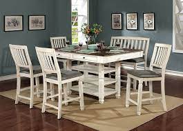 Counter height table and chairs. Mckayla 7 Piece Counter Height Dining Set In Antique White Dark Oak Finish By Furniture Of America Foa Cm3413pt