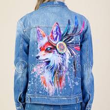 Denim jacket painted, katlehong, gauteng. Painted Jean Jacket Fox Multi Color Hand Painted Jacket Jean Etsy