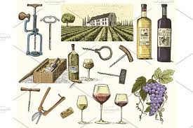 Wine Harvest Products Press Grapes Vineyards Corkscrews Glasses Bottles For Menus And Signage In The Bar Engraved Hand Drawn In Old Sketch Vintage Style Fo Wine Set Sparkle Bottle How To