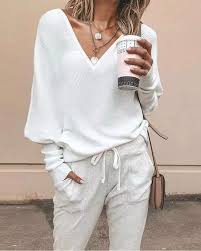 Women Casual V Neck Solid Color Blouses Sweaters In 2020 Casual Women Long Sleeve Sweater Casual Sweaters
