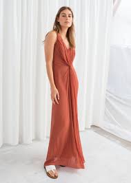 Model Front Image Of Stories Knotted Maxi Dress In Orange Maxi Dress Dresses Winter Dress Outfits