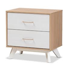 Modern new design simple white and natural wood 2 drawer lift top bedside table nightstand with universal wheels. Helena Mid Century Modern Natural Oak And Whitewashed Finished Wood 2 Drawer Nightstand White Baxton Studio Target