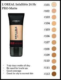 image result for loreal infallible pro matte color chart