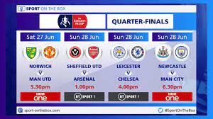 The draw for the emirates fa cup quarter final will take place on thursday evening, just ahead of the final fifth round tie of the week between barnsley and as the 2021 campaign gets down to the final eight, fans can watch the draw live via the official emirates fa cup youtube channel, twitter and. Fa Cup Quarter Finals Live On Bbc One Bt Sport Sport On The Box