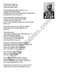 Worksheet will open in a new window. Bob Marley War Esl Worksheet By Stiofan