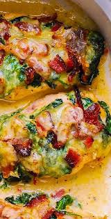 This wonderful and delicious creamy italian chicken recipe for the crock pot is made with cream cheese, salad dressing mix, and onions. Chicken Bake With Bacon Creamed Spinach Sun Dried Tomatoes Italian Salad Dressing Mix Bacon Recipes For Dinner Baked Chicken Chicken Bacon Recipes