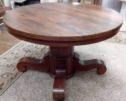 Round 54 antique 1900 oak pedestal dining table 6 leaves, extends 10' 5 #29322. Vintage Redondo Carvalho Pedestal Mesa De Jantar Com 5 Cadeira Esculpida De Volta Acoitados Cadeiras Ebay