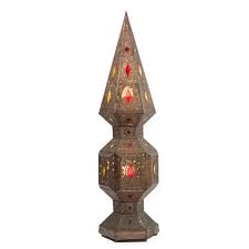 Vintage Moroccan Punched Tin Lamp With Pressed Glass Panels Concrete Unicorn