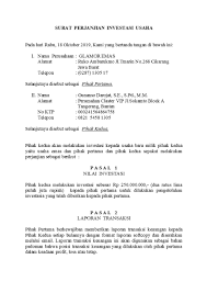 Pihak kedua melaporkan hasil penjualan kepada pihak pertama setiap bulannya, diawal bulan berikutnya disertai dengan penyerahan laba sebesar 90% dari omzet penjualan barang titipan pihak pertama kepada. Contoh Surat Perjanjian Investasi Yang Baik Dan Benar Detiklife