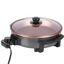 Caynel Nonstick Ceramic Copper Electric Skillet 12 Inch Round Frying Pan Aluminum Body With Glass Lid 140 Electric Skillets Slow Cooker Crock Pot Easy Cleaning
