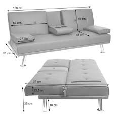 3er Sofa Hwc F60 Couch Schlafsofa Gastebett Tassenhalter Verstellbar 97x166cm Kunstleder Textil Schwarz Hellgrau