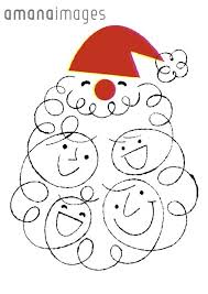 サンタクロースと家族4人の顔 02438000093 写真素材 ストックフォト アマナイメージズ クリスマス イラスト 手書き クリスマス デザイン 手書き サンタクロースイラスト