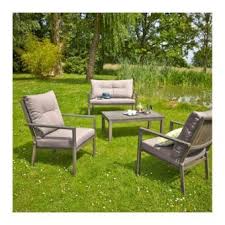 Carrefour Salon De Jardin Bas Honfleur 1 Table Basse 2 Fauteuils 1 Canape Aluminium Peint Finition Bois Home Decor Outdoor Furniture Outdoor Chairs