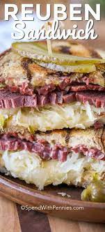 Air fryer reuben egg roll recipe that is crispy goodness filled with corned beef, melted swiss cheese and sauerkraut. Reuben Sandwich Spend With Pennies