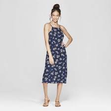 Women S Floral Print Strappy High Neck Midi Dress Xhilaration Navy L Strappy High Print High Neck Midi Dress Casual Cocktail Dress Target Dresses