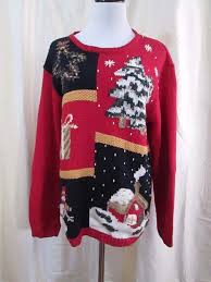 Ugly Christmas Sweater Dress Barn Size Medium Snowman Tree House Star Red Dressbarn Christmas Sweaters Christmas Sweater Dress Ugly Christmas Sweater Dress