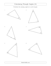 Calculating Angles Of A Triangle Given The Other Angle S A Measurement Worksheet Triangle Worksheet Angles Worksheet Measuring Angles Worksheet