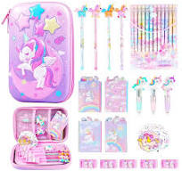 LiYiQ Estuche para lápices para niñas y niños, bonito estuche rosa para  lápices, lápices apilables sin afilar, notas adhesivas, regalos de regreso  a ...