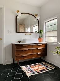 Mid Century Bathroom With A Colorful Modern Flair Mid Century Bathroom Dresser Vanity Bathroom Vanity Sink