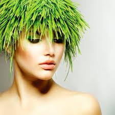 Beauty Spring or Woman with Fresh Green Grass Hair. Summer Nature Girl  Portrait. Fashion Model
