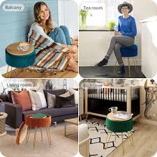 Browse a variety of modern furniture, housewares and decor. Buy Velvet Storage Ottoman Foot Rest Upholstered Pleated Round Footrest Vanity Stool With Metal Legs Coffee Table Top Cover Modern Accent Stools Makeup Footstool Suitable For Living Room And Bedroom Online In Indonesia