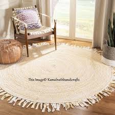 Handmade Braided Chindi Area Rug Boho Living Room Solid Round Etsy Braided Rug Living Room Beige Area Rugs Cotton Rug
