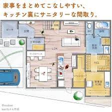 家事をまとめてこなしやすい キッチン裏にサニタリーな間取り folk フロアプラン 間取り 家の間取り
