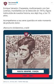 Hoy se conmemoran 16 años del fallecimiento de san juan pablo ii, el papa polaco que estuvo al frente de la iglesia católica por 26 años. Pain In Argentine Soccer Enrique Chazarreta Two Time Champion With San Lorenzo And World Cup With The Argentine National Team Died In 1974 Football24 News English