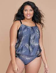 Blouson Swim Tankini Top With Built In No Wire Bra Shimmer Star Print Lane Bryant Tankini Swim Tops Tankini Swim Tankini