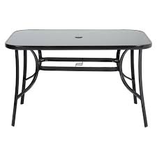 Get free shipping on qualified patio tables or buy online pick up in store today in the outdoors department. Outdoor Rectangular Dining Table Black Metal Frame With Umbrella Hole Living And Home