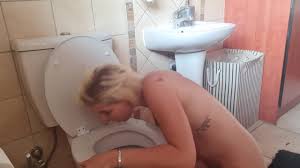 Blonde toilet slave wants you to piss on her | toilet licking | head  flushing