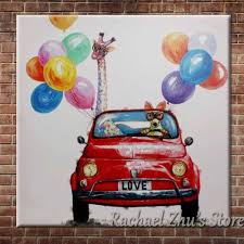 Hand Painted Lovely Cartoon Animal Oil Painting On Canvas Cartoon Dog Giraffe Pictures Children S Room Whimsical Paintings Hand Painted Canvas Canvas Painting