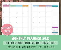 2021 tiles 8 5 x 11 weekly planner day designer. Monthly Planner 2021 Inserts Month On 2 Pages Dated Monthly Etsy