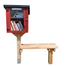 Little Library Box Outdoor Bench Solid Wood Seating with Ground Anchor