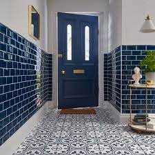 What color should i paint my bathroom if my cabinets are blue? Ledbury Marina Blue Pattern Tiles Walls And Floors