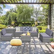 Outdoor furniture sofa rattan sofa sofa chair wicker mirror pool fashion outdoor restaurant garden sofa indoor swimming pools sofa sale. Gymax Set Of 8 Gray Rattan Wicker Sofa Table Outdoor Cushioned Sectional Patio Furniture Walmart Com Walmart Com