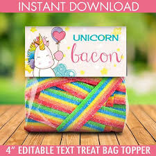 Kids throughout candy themed party decorations 3648 x glamorous baby nursery ~ captivating decorate festive circus themed dessert regarding awesome candy themed party decorations 736 x 1103 36180. Unicorn Bacon Treat Bag Topper Unicorn Birthday Rainbow Birthday Magical Party Self Editing With Corjl Instant Download Printable In 2021 Unicorn Birthday Party Decorations Rainbow Unicorn Birthday Unicorn Themed Birthday Party
