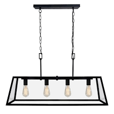 Decor Living 4 Light Matte Black Kitchen Island Light Chandelier With Clear Glass Shade P113 4lt The Home Depot Black Kitchen Island Lighting Black Kitchen Island Kitchen Island Lighting