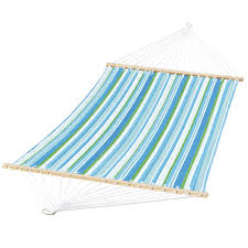 Durable powder coated steel frame. Backyard Creations Blue Stripe Quilted Hammock At Menards