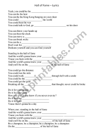 Hall Of Fame Song Lyrics Gap Filling Esl Worksheet By Nixe15