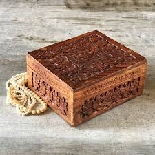 Vintage Brown Wooden Box Decorative Box Memory Chest Keepsake Box Hand Carved Old Office Desk Decor Container Jewellery Box Indian Decorative Boxes Wooden Boxes Wooden Jewelry Boxes