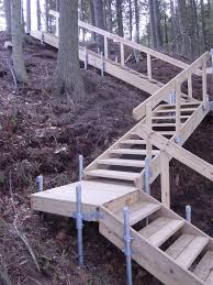 Or you may want to break up a long run of stairs with a landing as a place to rest or take in a particular view of a room or outdoor scene before continuing on. Boardwalks Sloped Backyard Landscape Stairs Outdoor Stairs