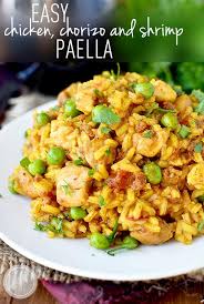 Easy Chicken Chorizo And Shrimp Paella Iowa Girl Eats Recipe Recipes Paella Recipe Skillet Dinner Recipes