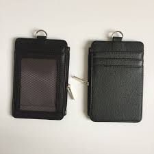 Id Badge Holder With Neck Lanyard Pu Leather Id Badge Wallet Case With 1 Id Window 4 Card Slots 1 Side Zipper Poc Badge Wallet Badge Holders Id Badge Holders