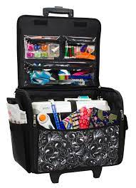 Everything Mary Rolling Sewing Machine Tote Black White Sewing Machine Case Fits Most Standard Brother Singer Sewing Machines Sewing Bag With Wheels Handle Craft And Hobby Storage