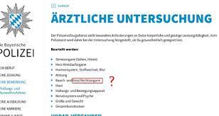 Der polizei einstellungstest findet in jedem bundesland zu verschiedenen zeiten statt. Arztliche Untersuchung Polizei Eignungstest Bayern Geschlechtsorgane Arztliche Untersuchung Polizei Bayern