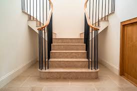Design stone stair treads for home, title: Bespoke Stone Staircase Made From La Roche Limestone Stoneworld