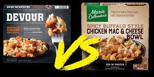 Marie callender's chicken mac & cheese bowl spicy buffalo style. Devour Buffalo Chicken Mac Cheese Vs Marie Callender S Spicy Buffalo Chicken Mac Cheese Food Comparison And Review Scared Stiff Reviews
